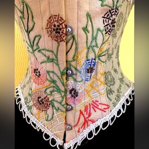 Embroidered Steel Boned Underbust Corset Coutil Lined -One of a Kind